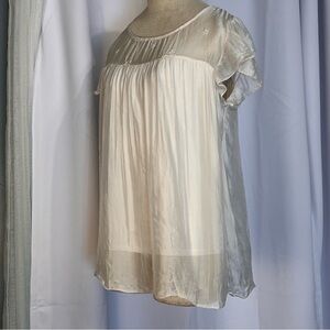 Vía signoria made in Italy women’s off white pink blouse silk viscose elastane L